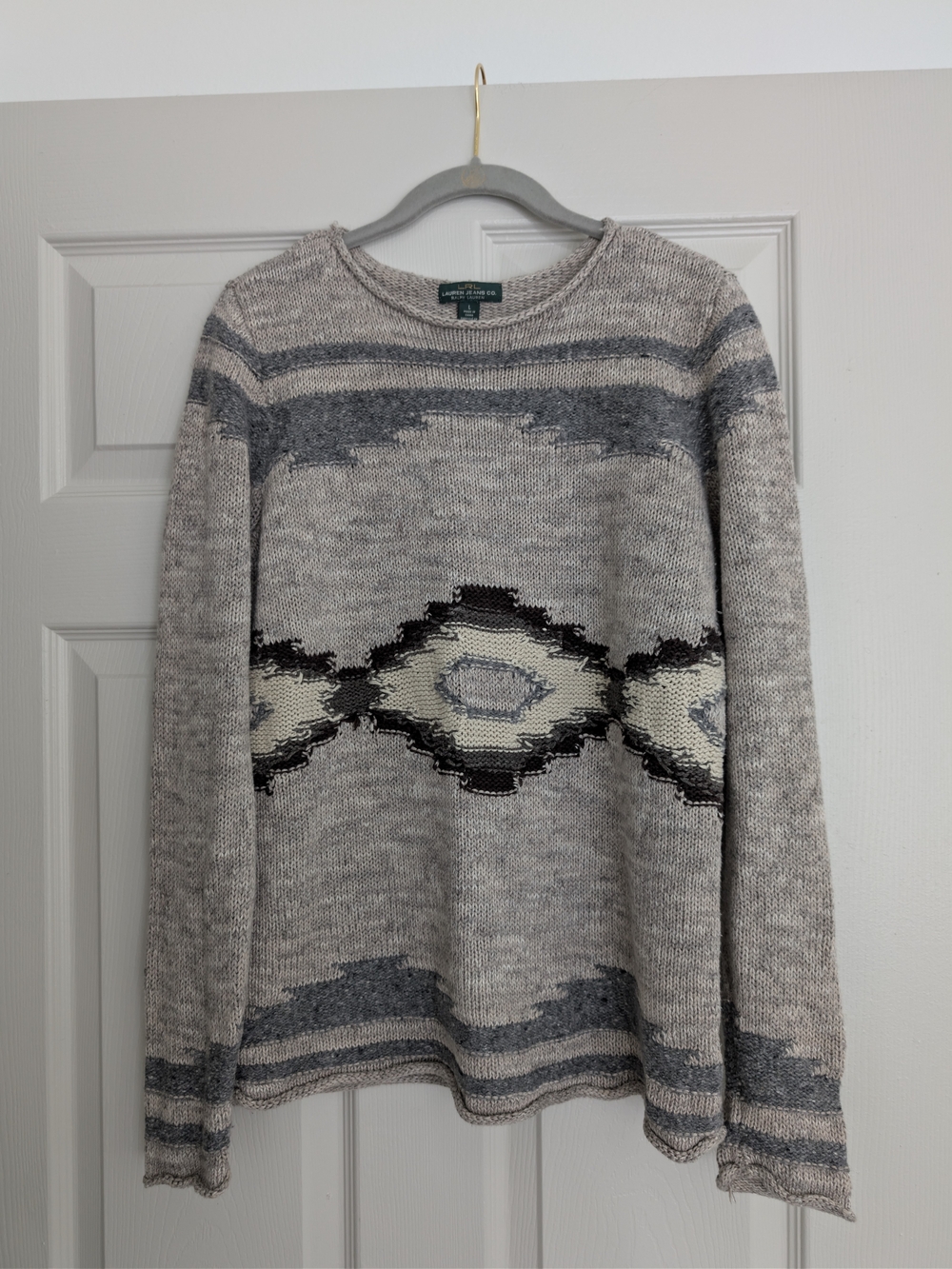 Ralph Lauren Cream and Gray Patterned Crewneck Sweater